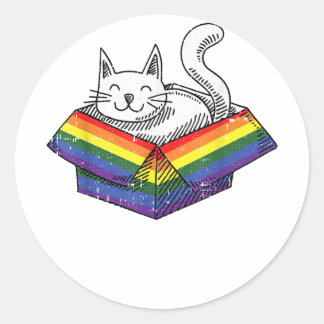 Gay Cat Pride Rainbow Cute Kitten Kitty Proud LGBT Classic Round Sticker