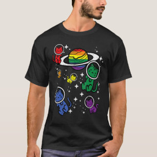 Gay Cats In Space Rainbow Pride Month Lgbtq Ally W T-Shirt
