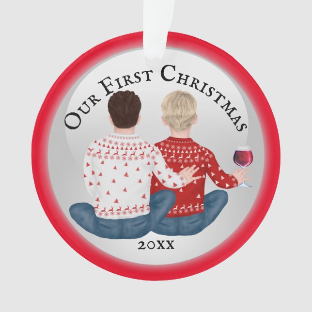 Gay caucasian Mr and Mr couple PHOTO Ornament (Front)
