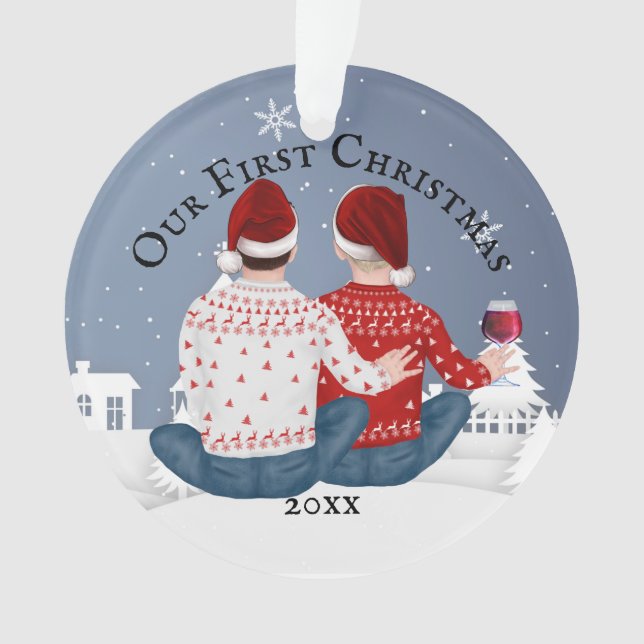 Gay caucasian Mr and Mr couple PHOTO winter Ornament (Front)