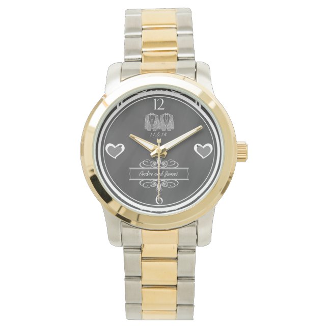 Gay Chalkboard Wedding Keepsake Watch (Front)