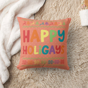 Gay Christmas Funny LGBT Happy Holigays Rainbow Cushion