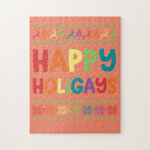 Gay Christmas Funny LGBT Happy Holigays Rainbow Jigsaw Puzzle