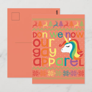 Gay Christmas Rainbow Unicorn Don We Now Our Gay Postcard