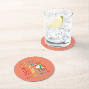 Gay Christmas Rainbow Unicorn Don We Now Our Gay Round Paper Coaster