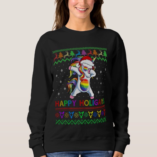 Gay Christmas Sweater Happy Holigays Rainbow Dabbi (Front)