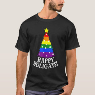 Gay Christmas Tree Happy Holigays  Rainbow Pride T-Shirt
