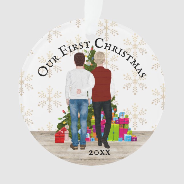 Gay couple Christmas tree gifts | DIY PHOTO Ornament (Front)