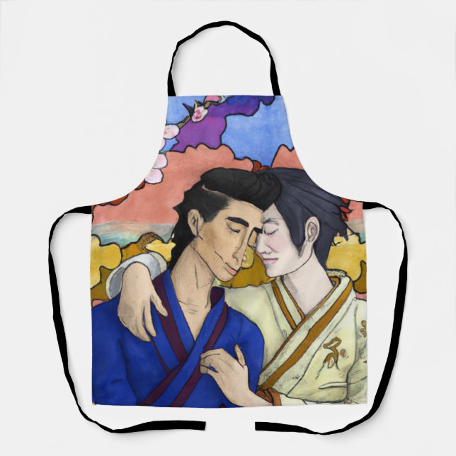 Gay Couple In The Style Of Ukiyo-e Japanese Art Apron (Front)
