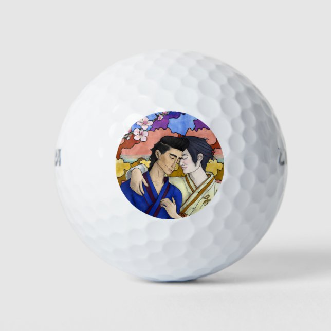 Gay Couple In The Style Of Ukiyo-e Japanese Art Golf Balls (Front)