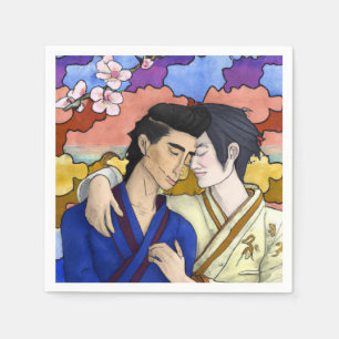 Gay Couple In The Style Of Ukiyo-e Japanese Art Napkin