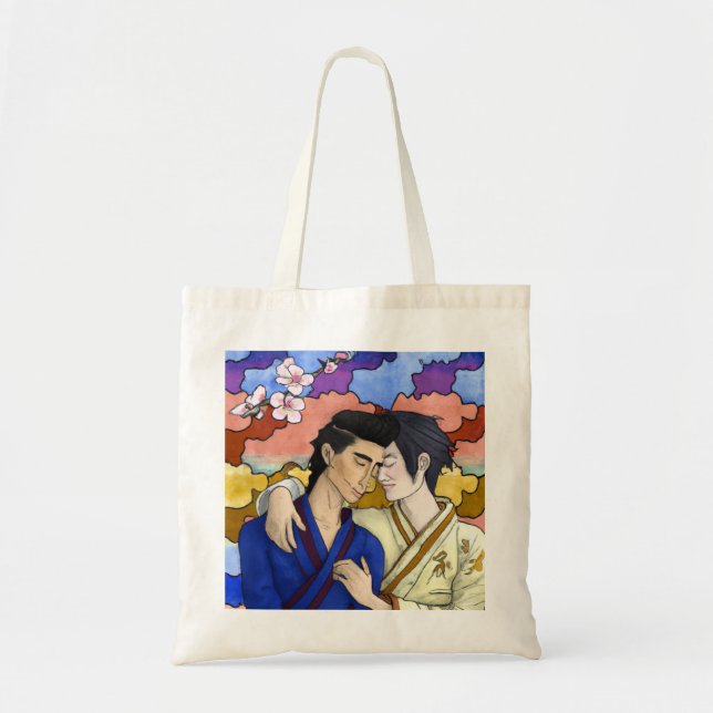 Gay Couple In The Style Of Ukiyo-e Japanese Art Tote Bag (Front)