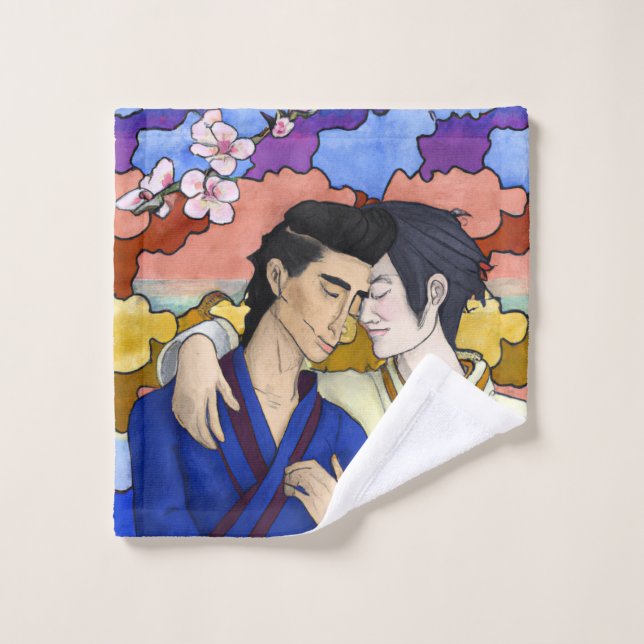 Gay Couple In The Style Of Ukiyo-e Japanese Art Wash Cloth (Wash Cloth)