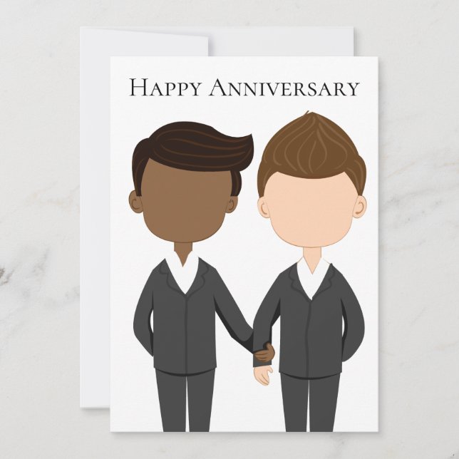 Gay Couple Interracial Men Happy Anniversary Card (Front)