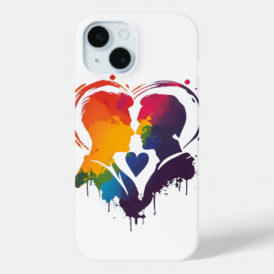 Gay Couple Rainbow Heart iPhone 15 Case
