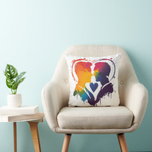 Gay Couple Rainbow Heart Cushion