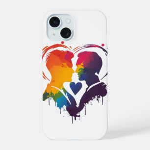 Gay Couple Rainbow Heart iPhone 15 Case