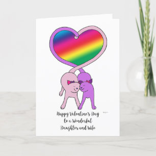 Gay Daughter & Wife Valentines Rainbow Cats Card