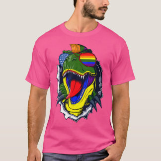 Gay Dinosaur Lgbt-Q Pride Ally Rainbow Flag T-Rex T-Shirt