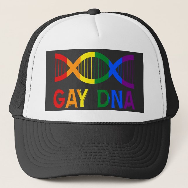 GAY DNA LGBTQ+ Rainbow Pride Trucker Hat (Front)