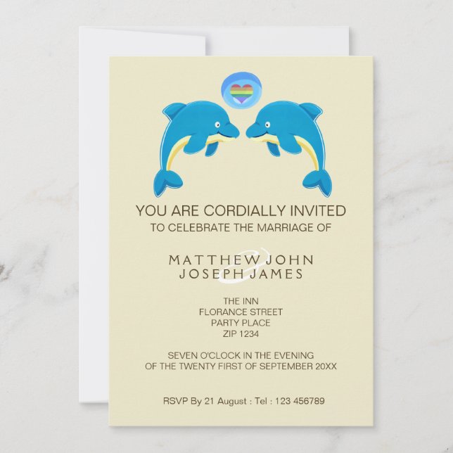 Gay Dolphin Love Heart Bubble Evening Reception Invitation (Front)