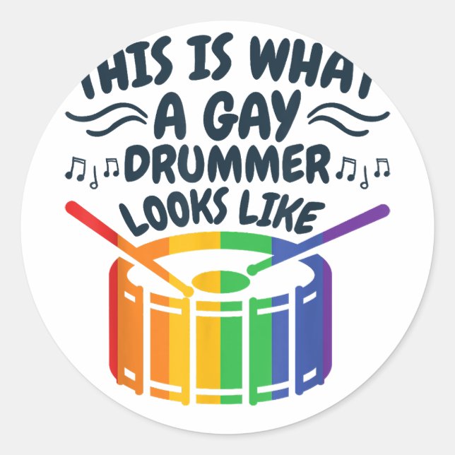 Gay Drummer Drumming Gay Pride Month LGBTQ Rainbow Classic Round Sticker (Front)