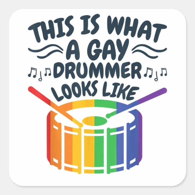 Gay Drummer Drumming Gay Pride Month LGBTQ Rainbow Square Sticker (Front)