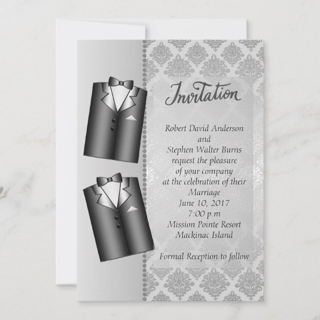 Gay Elegant Silver Wedding Invitation (Front)