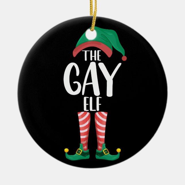 Gay Elf LGTBQ Matching Family Christmas Party Ceramic Tree Decoration (Front)