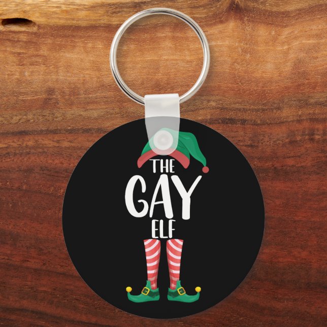 Gay Elf LGTBQ Matching Family Christmas Party Key Ring (Front)