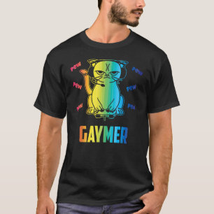 Gay Gaymer Cat LGBT Awareness Pride Month Rainbow  T-Shirt
