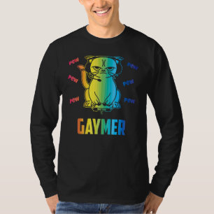 Gay Gaymer Cat LGBT Awareness Pride Month Rainbow  T-Shirt