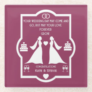  Gay Girls Wedding Anniversary Glass Coaster