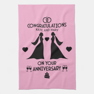 Gay Girls Wedding Anniversary Tea Towel