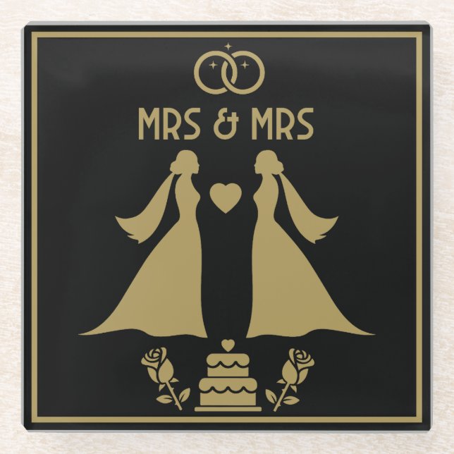 Gay Girls Wedding Day Glass Coaster (Front)