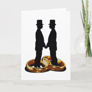 Gay Groom Gold Wedding Rings Marriage Art Card