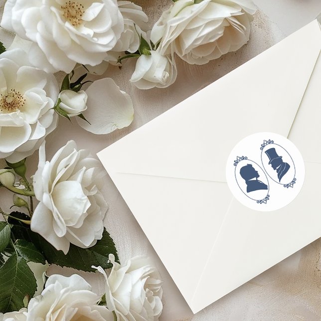 Gay Grooms Regency Blue Roses Classic Round Sticker (Creator Uploaded)