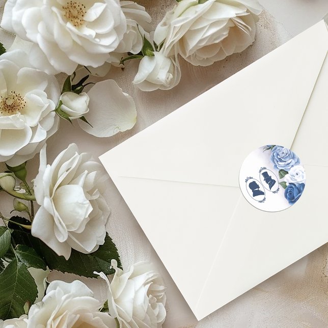 Gay Grooms Regency Blue Roses Classic Round Sticker (Creator Uploaded)