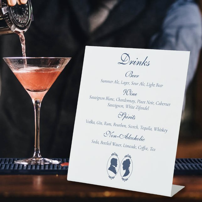 Gay Grooms Regency Blue Roses Drinks Menu Pedestal Sign (Creator Uploaded)