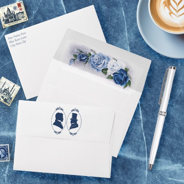 Gay Grooms Regency Blue Roses Envelope (Creator Uploaded)