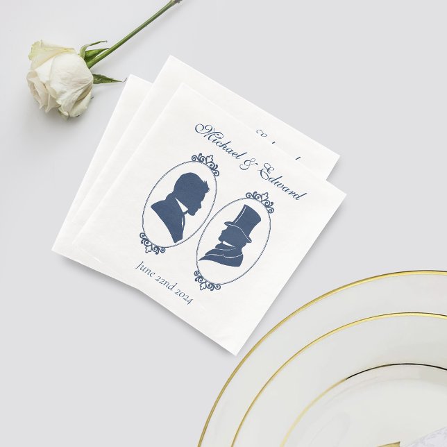 Gay Grooms Regency Blue Roses Napkin (Creator Uploaded)