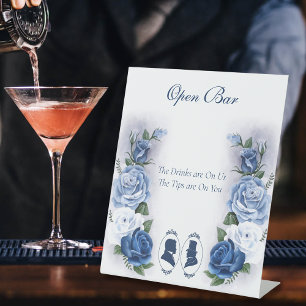 Gay Grooms Regency Blue Roses Open Bar Pedestal Sign