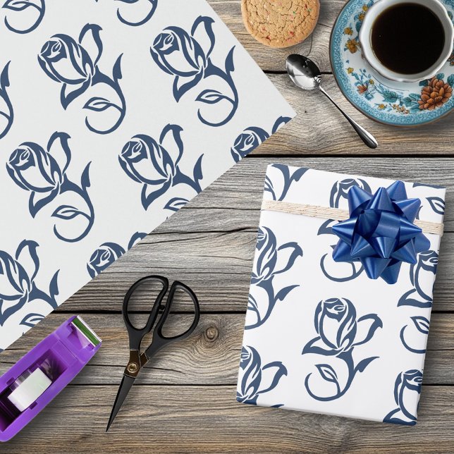 Gay Grooms Regency Blue Roses Wrapping Paper (Creator Uploaded)
