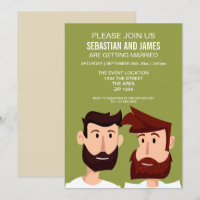 Gay Grooms With Beards Cartoon Wedding Themed