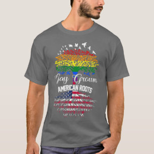 Gay Grown American Roots LGBT Rainbow Flag Gay Pri T-Shirt