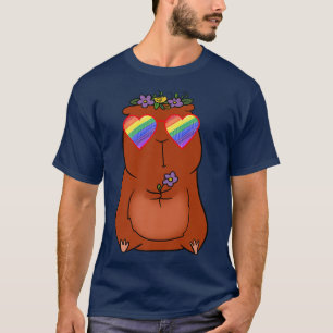 Gay Guinea Pig Flowers Girls LGBTQ Pride Rainbow S T-Shirt
