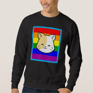 Gay Happy Cat Lgbt Stuff Teens Rainbow Square Japa Sweatshirt