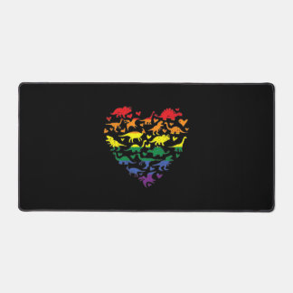 Gay Heart LGBT Q Pride Flag Dinosaur Desk Mat