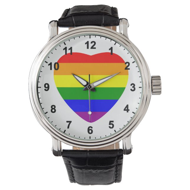 GAY Heart Shaped Rainbow Flag Watch (Front)
