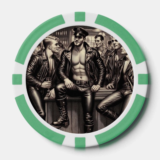 Gay Leather Daddy 1940s Biker Poker Chips – Double (Front)